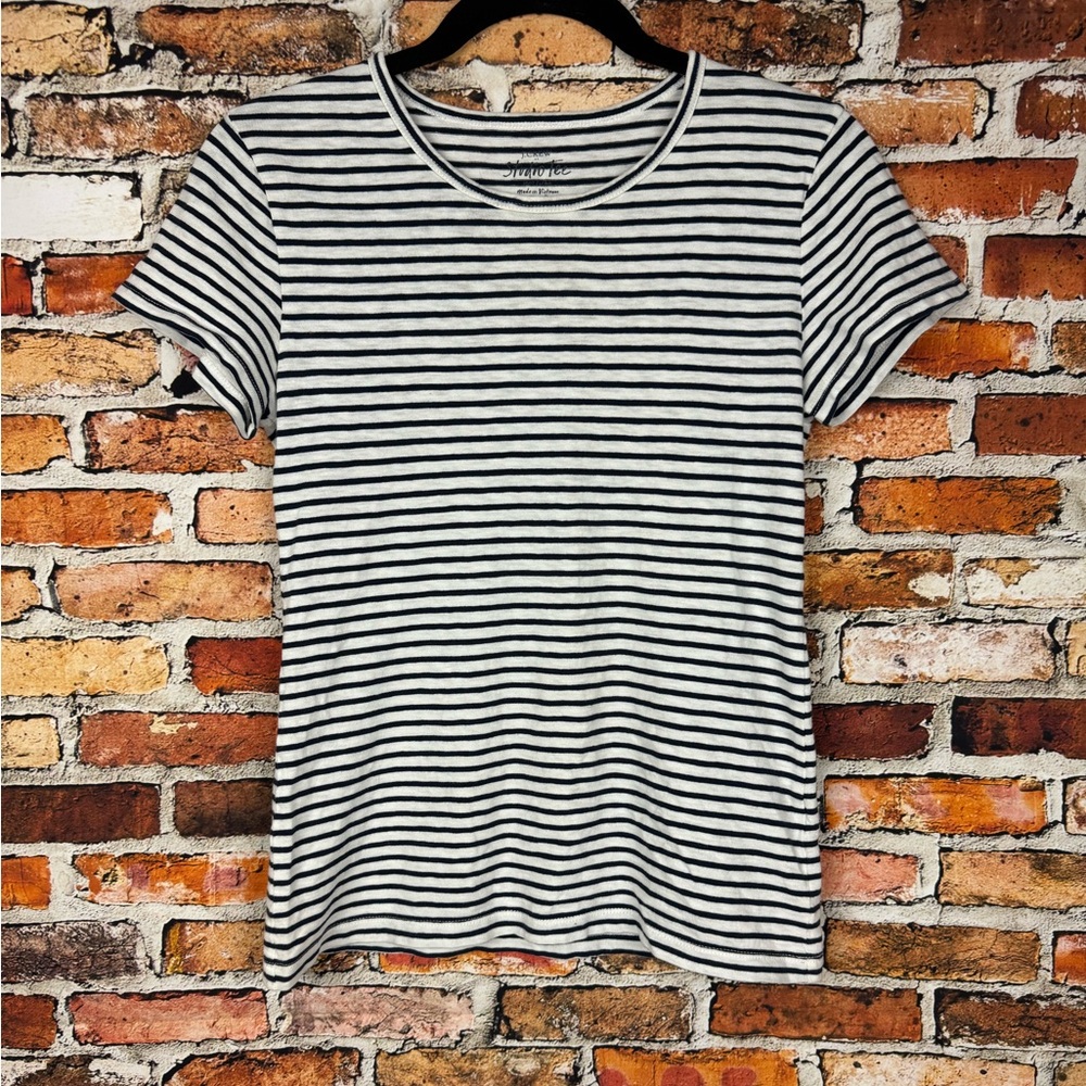 J Crew Navy and White Striped Classic Tee Size Small